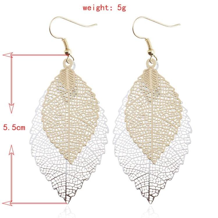 Double-layered Leaves Tassel Earrings Simple Retro Metal Leaf-ears Ornaments(Blue)