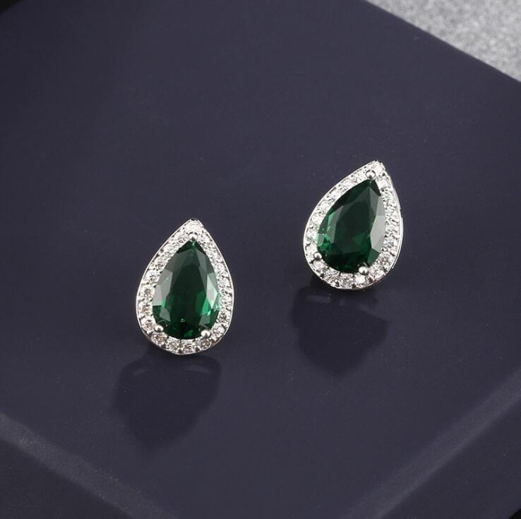 Heart Seed Drop Earrings Zircon Fashion Stud Earrings, Metal Color:Green