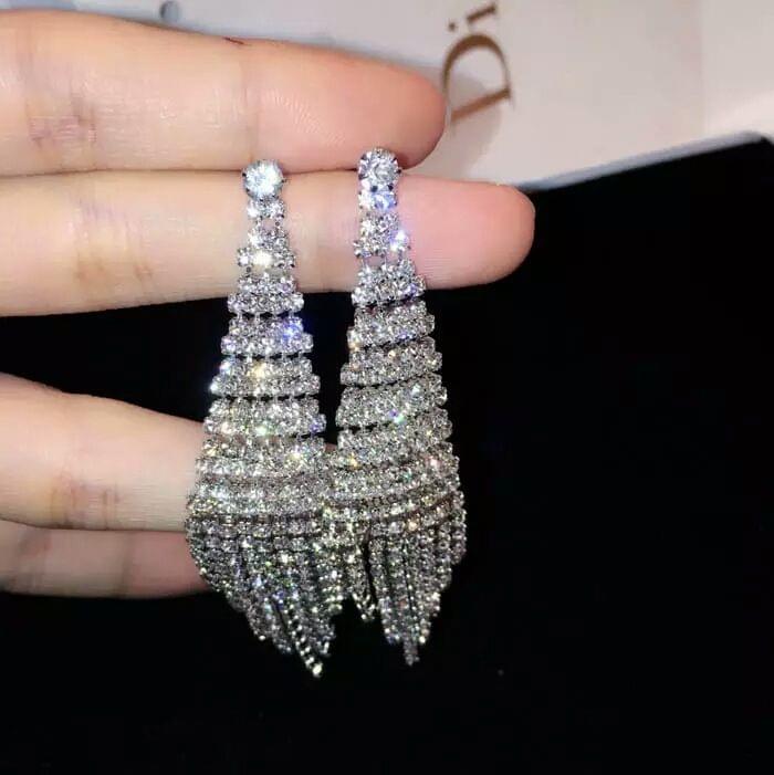 Super Flash Diamond Two-color Tassel Earrings for Women(Gold stud earings)