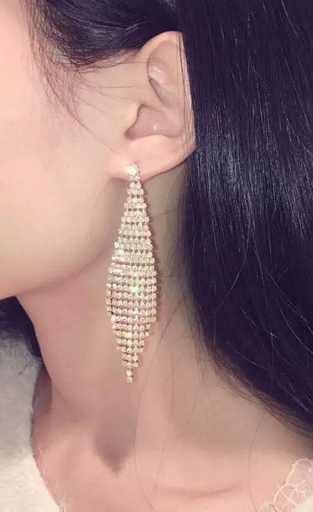 Super Flash Diamond Two-color Tassel Earrings for Women(Gold stud earings)