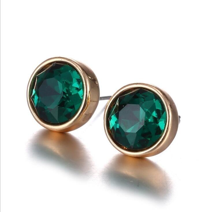 3 PCS Rhinestones Geometric Stud Earrings Gifts for Women, Metal Color:Gold with green