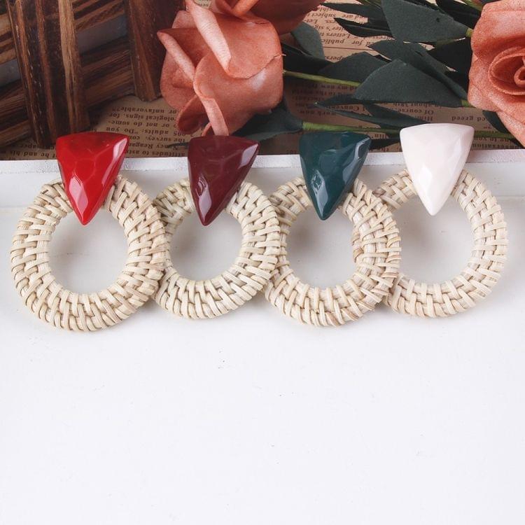 Rattan Wooden Vintage Handmade Dangle Earrings(Wine Red 2)