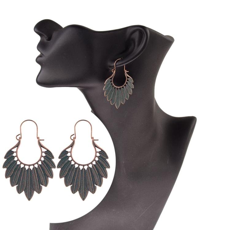 Women Bohemian Ethnic Green Leaf Tassel Drop Earrings(Bronze )