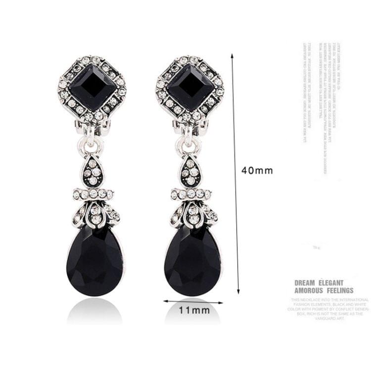 Elegant Resin Rhinestone Vintage Bohemia Style WaterDrop Clip Earrings Without Piercing Long for Women(Red)