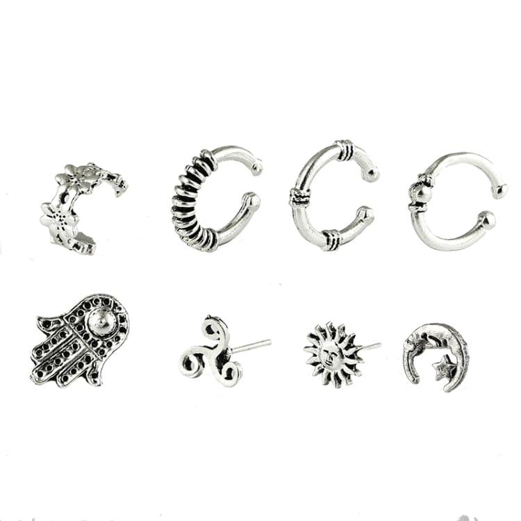 8 PCS Boho Vintage Sun And Moon Stud Earrings(2416)