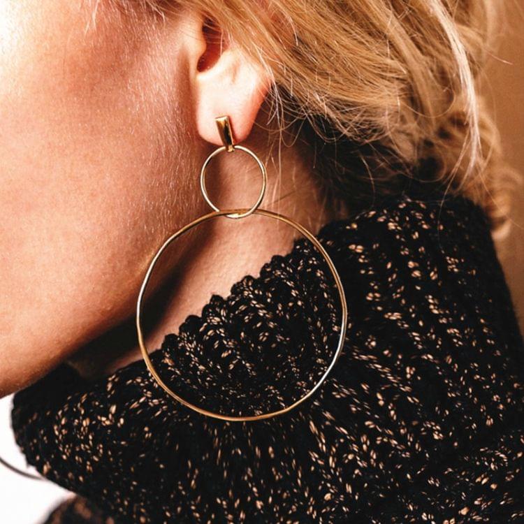 2 Pairs Simple Temperament Popular Wild Earrings Round Earrings(Gold)