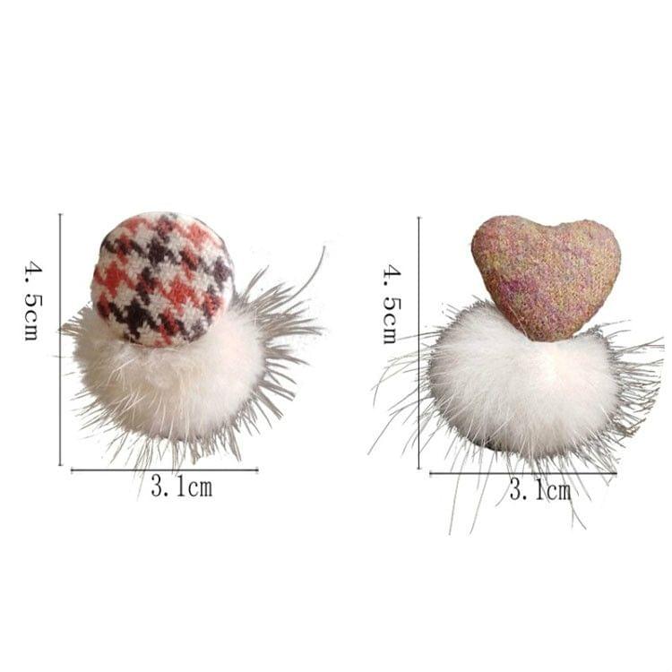 Simple Hairball Women Fashion Temperament Lattice Asymmetry Heart Earring(Stud Earring)