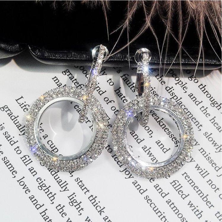 Rhinestone Crystal Earrings Round Earrings for Woman(Gold)