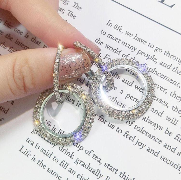 Rhinestone Crystal Earrings Round Earrings for Woman(Gold)