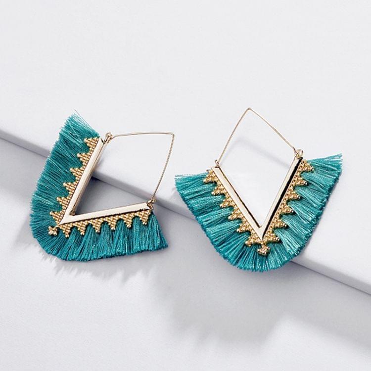 Bohemia Tassel Hoop Earrings For Women Vintage  Triangle Colorful Charm Earrings(Blue)