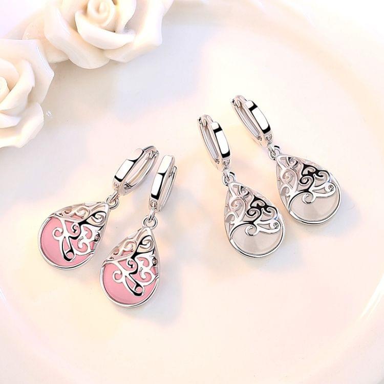 Moonlight Opal Stone Totem Silver Plated Bottom Earrings(Pink)