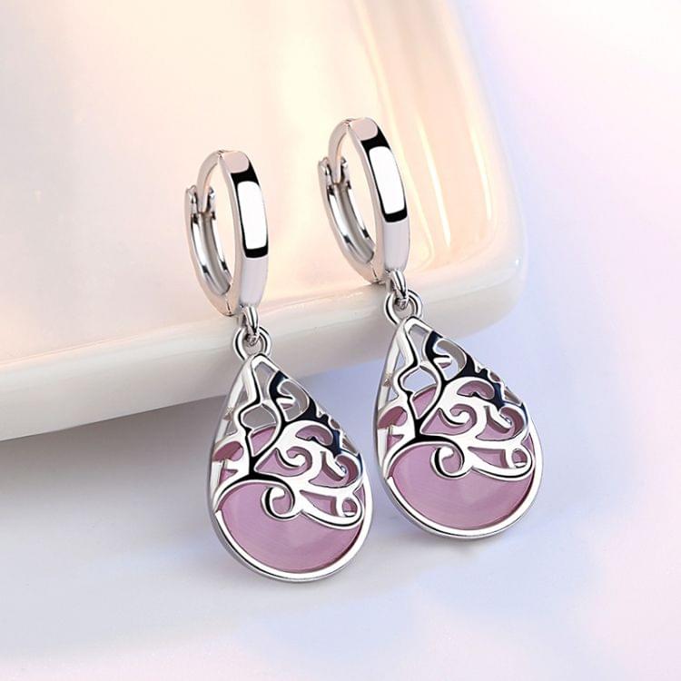 Moonlight Opal Stone Totem Silver Plated Bottom Earrings(Pink)