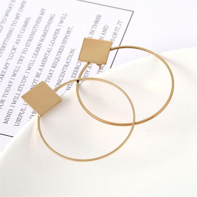 Simple Style Fashion Earrings Women Square Round Geometric Hanging Earrings(Silver)