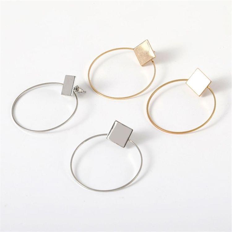 Simple Style Fashion Earrings Women Square Round Geometric Hanging Earrings(Silver)