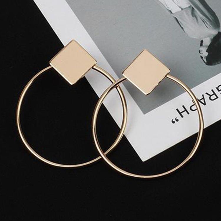 Simple Style Fashion Earrings Women Square Round Geometric Hanging Earrings(Silver)