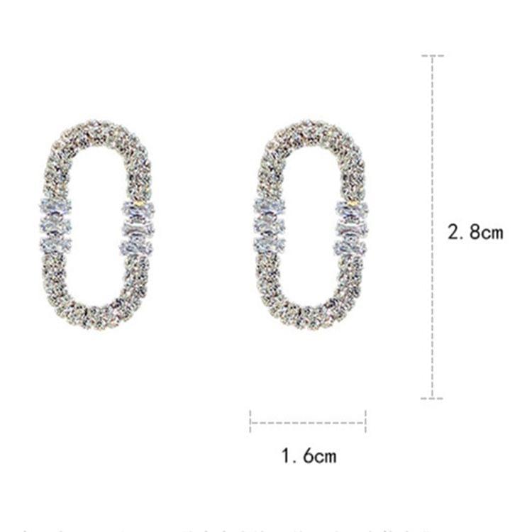 925 Silver Geometric Rhinestone Women Oval Simple Stud Earrings(Silver)