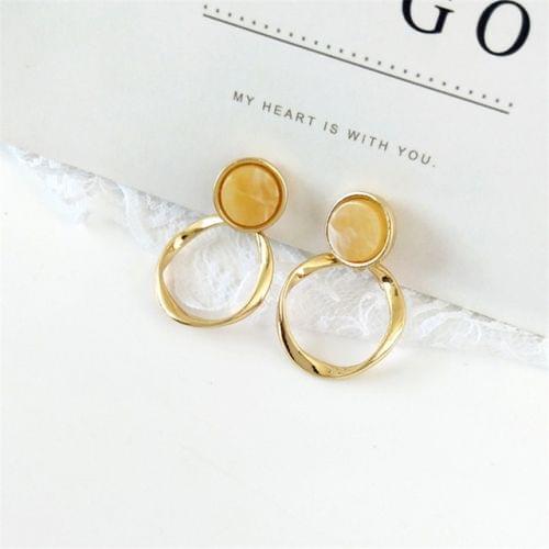 2 Pairs Twist Ring Resin Retro Metal Earrings for Women(Yellow)