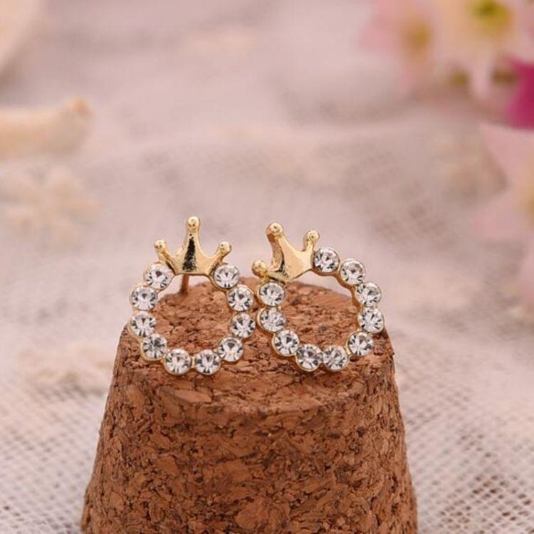 Simple Crown Round Glossy Rhinestone Earrings For Women