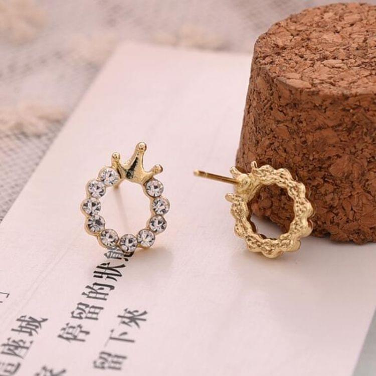 Simple Crown Round Glossy Rhinestone Earrings For Women