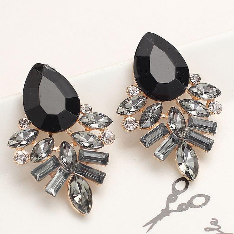 Fashion Jewelry Earrings Handmade Rhinestone Sweet Stud Crystal Dangle Earrings(Black)