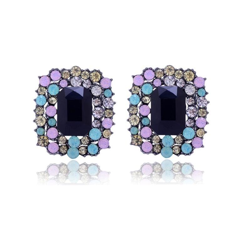 2 Pair Alloy Colorful Inlaid Drill Dazzling Personality Earring(Black)