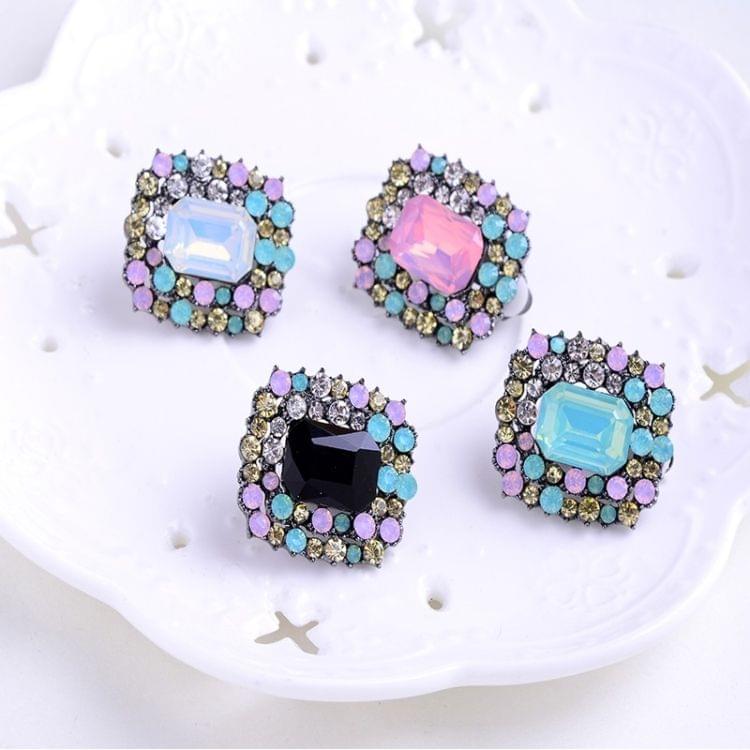 2 Pair Alloy Colorful Inlaid Drill Dazzling Personality Earring(Black)