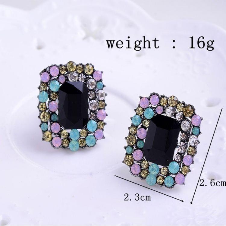 2 Pair Alloy Colorful Inlaid Drill Dazzling Personality Earring(Black)