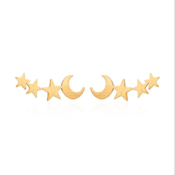 Simple Moon Star Stud Earrings for Women Birthday Gift Jewelry(Rose Gold )