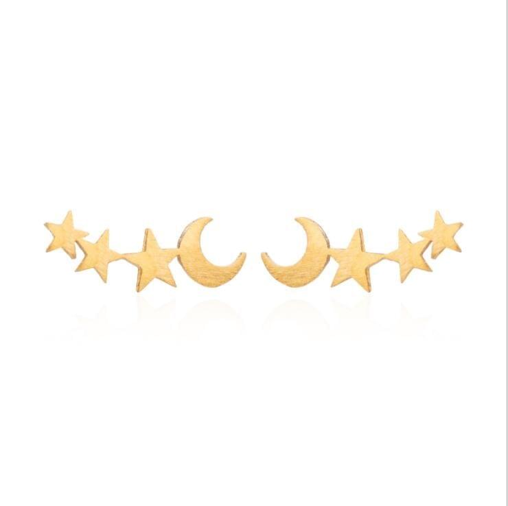 Simple Moon Star Stud Earrings for Women Birthday Gift Jewelry(Rose Gold )