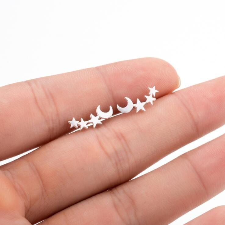 Simple Moon Star Stud Earrings for Women Birthday Gift Jewelry(Rose Gold )