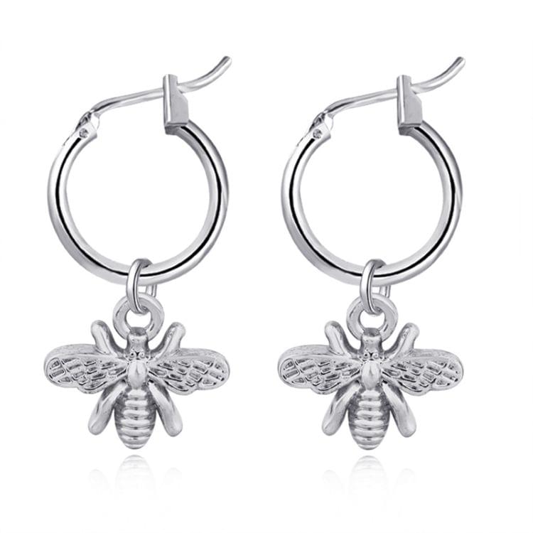 Stereoscopic Trend Cute Bee Hoop Pendant Earrings(Silver)