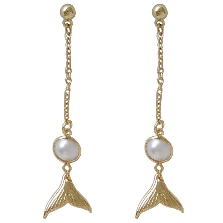 Simple Metal Mermaid Tail Pearl Earrings for Women(Clip Earings)