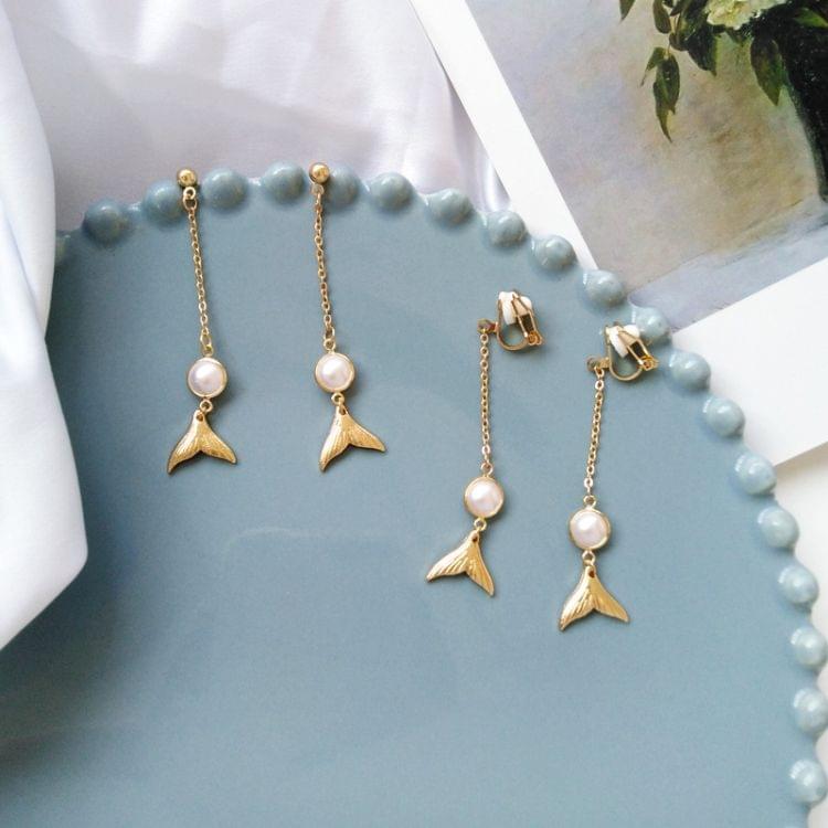 Simple Metal Mermaid Tail Pearl Earrings for Women(Clip Earings)