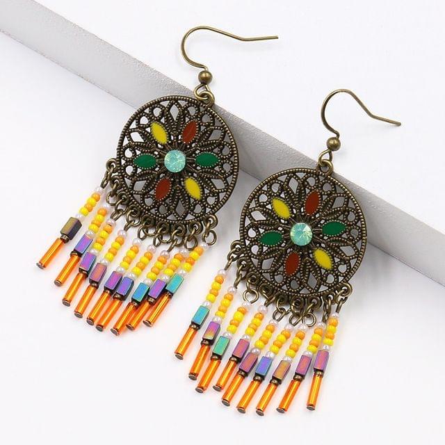 3 Pairs Vintage Bohemian National Style Earrings Long Mizhu Tassel Earrings Women(HQEF-1926)