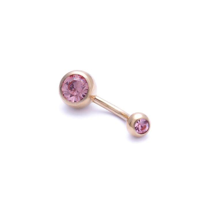 Human Perforated Jewelry Electroplated Gold Double-drilled Umbilical Ring Czech Drill Umbilical Nails Thick Rod Earrings Punk Style(Pink)