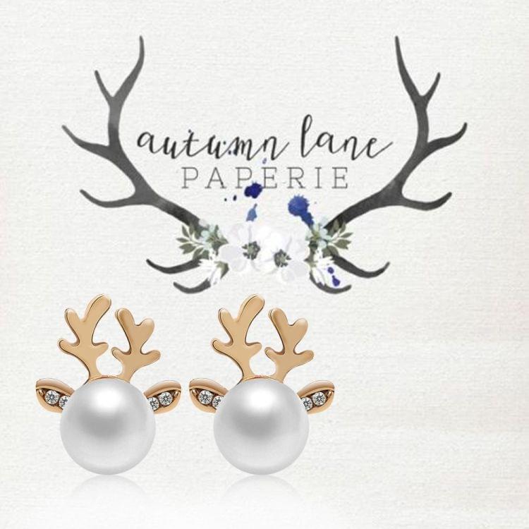 Micro-set Pearl Antler Earrings Deer Head  Earrings Elk Ear Studs(Silver)