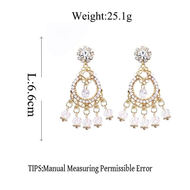 Baroque Style Big Circle Crystal Tassel Earrings For Women