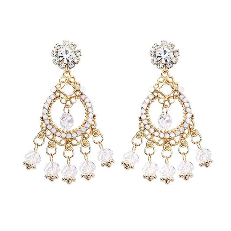 Baroque Style Big Circle Crystal Tassel Earrings For Women