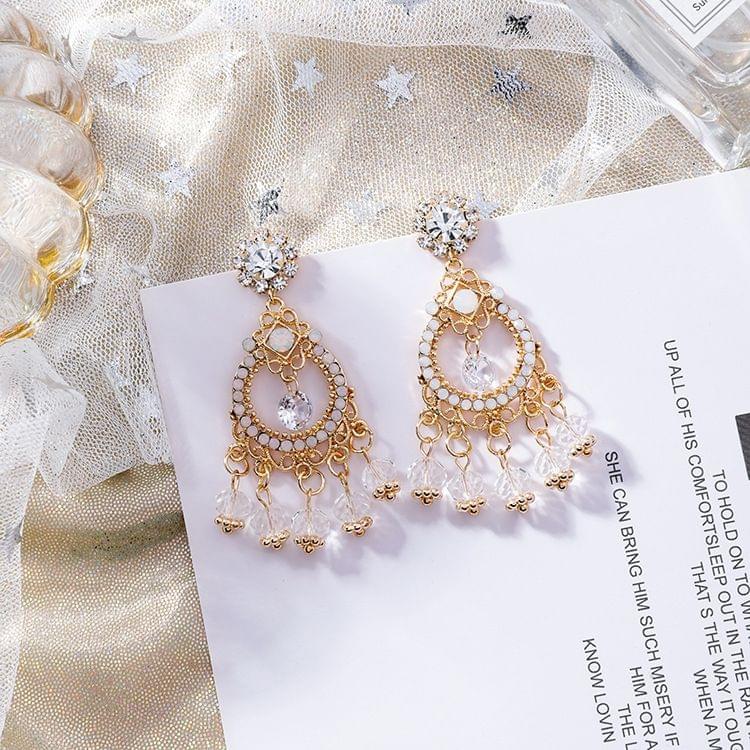 Baroque Style Big Circle Crystal Tassel Earrings For Women