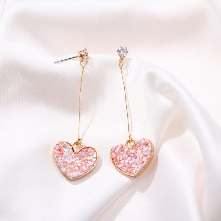 Simple Colorful Sequins Heart Tassel Earrings For Women