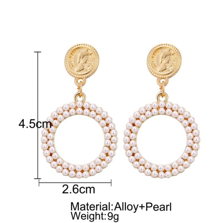 Women Personality Geometric Round Simple Metal Pearl Hollow Earring