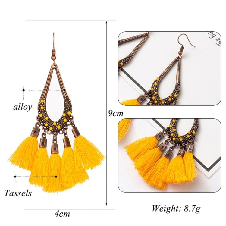 2 Pairs Women Tassel Bohemia Vintage Water Drop Shape Earring(Coffee)