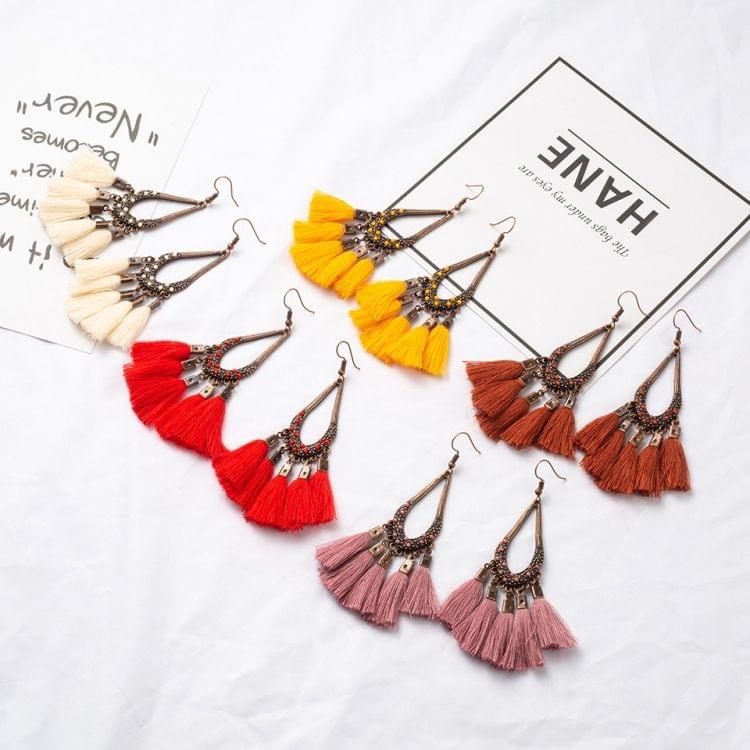 2 Pairs Women Tassel Bohemia Vintage Water Drop Shape Earring(Coffee)