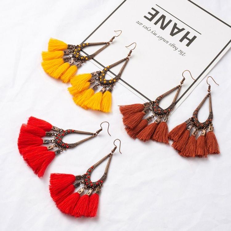 2 Pairs Women Tassel Bohemia Vintage Water Drop Shape Earring(Coffee)