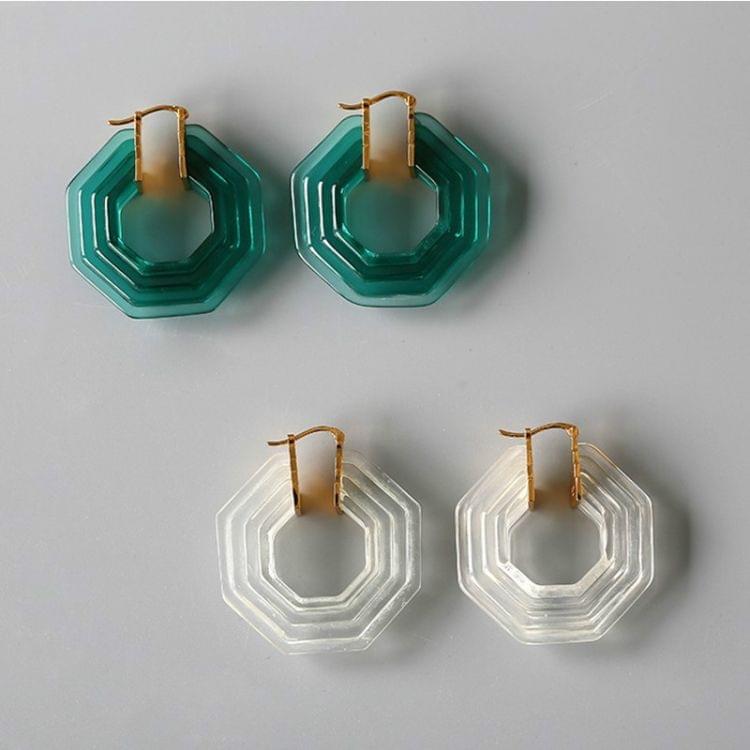 Vintage Acrylic Resin Irregular Hexagon Transparent Earrings for Women(White)