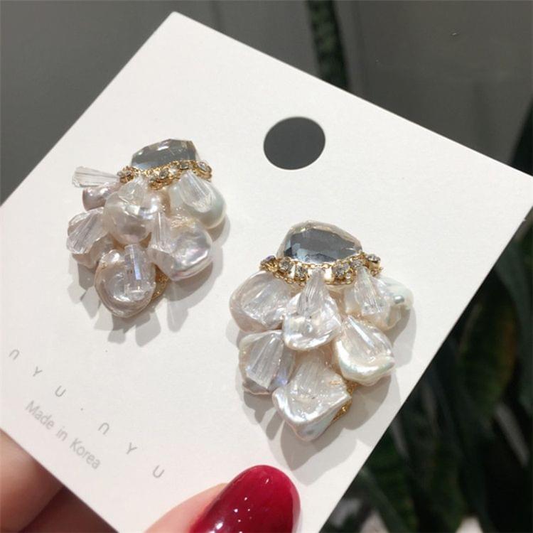 925 Silver Baroque Irregular Pearl Crystal Stud Earrings