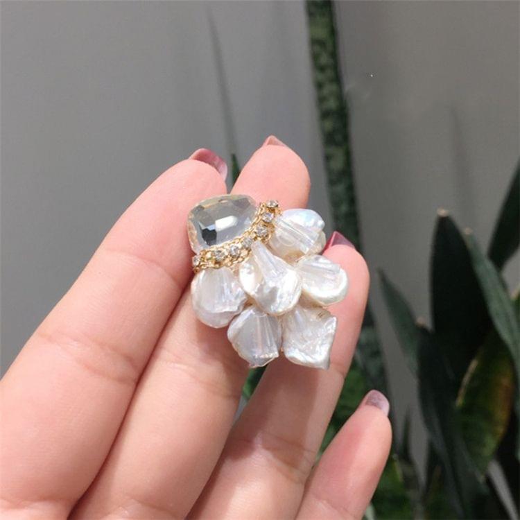 925 Silver Baroque Irregular Pearl Crystal Stud Earrings