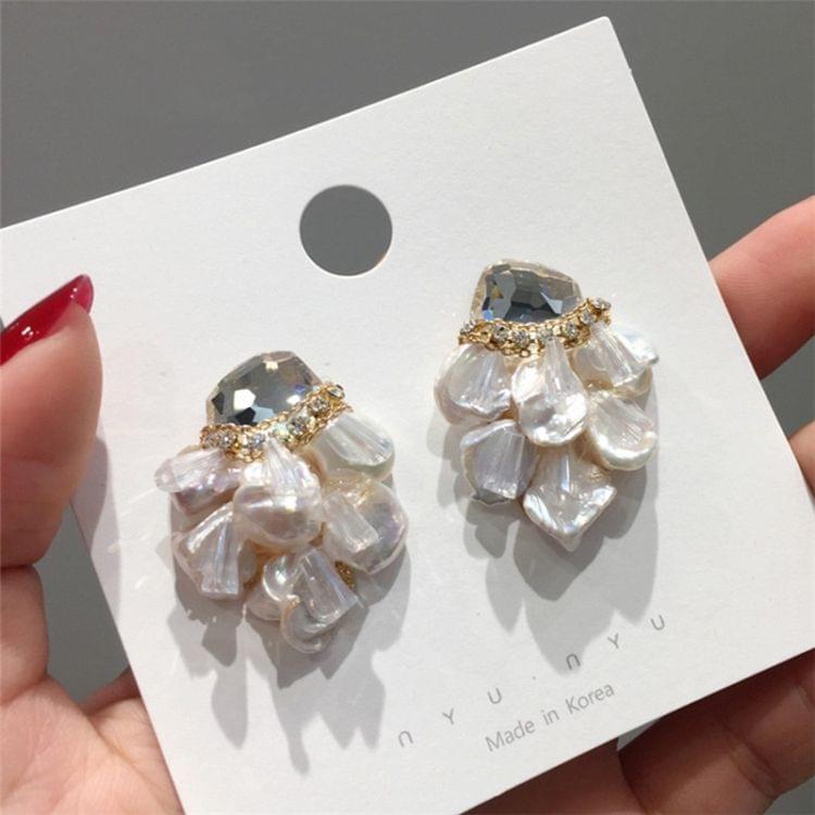 925 Silver Baroque Irregular Pearl Crystal Stud Earrings