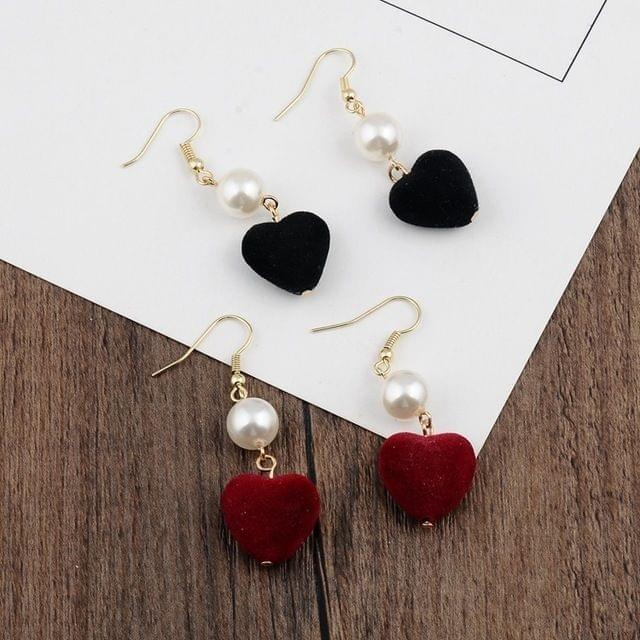 Simple Sweet Love Heart Pearl Temperament Earrings(Black)