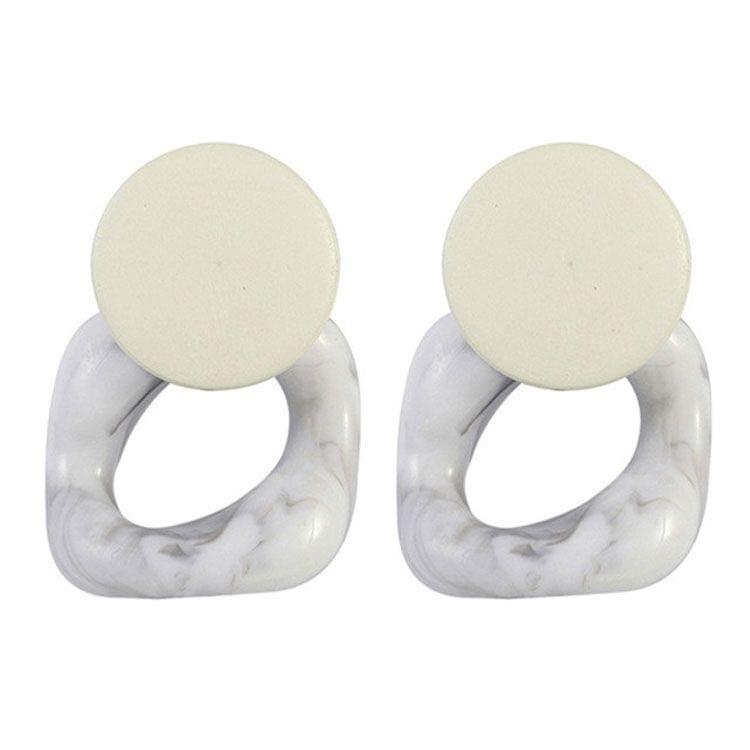 2 Pairs Women Fashion Big Resin Drop Wood Square Earrings(White Grey)